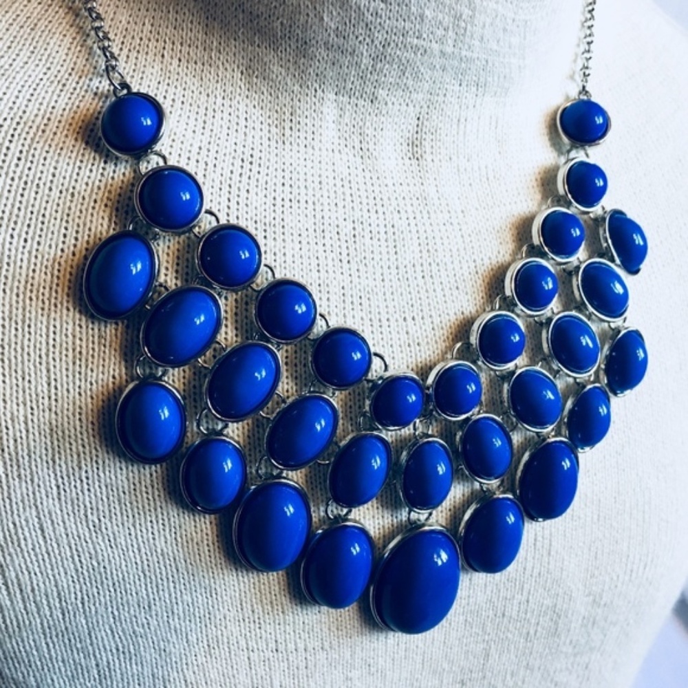 Stunning Bib Necklace blue + silver 18-20” - Picture 3 of 7